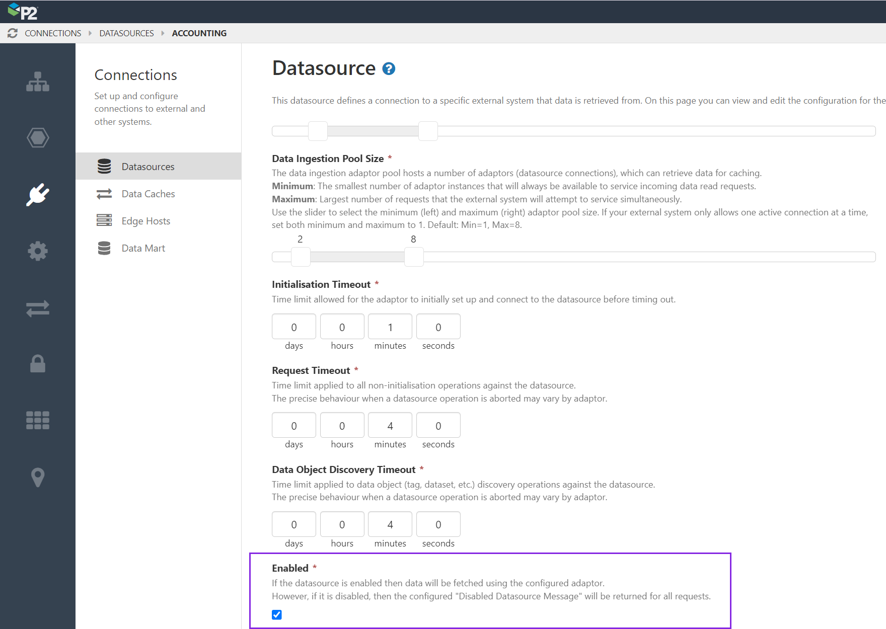Screenshot showing enabled datasource