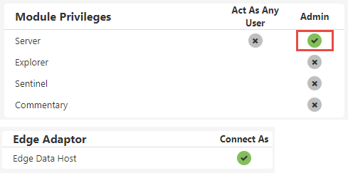 Module privileges required for the Edge Adaptor