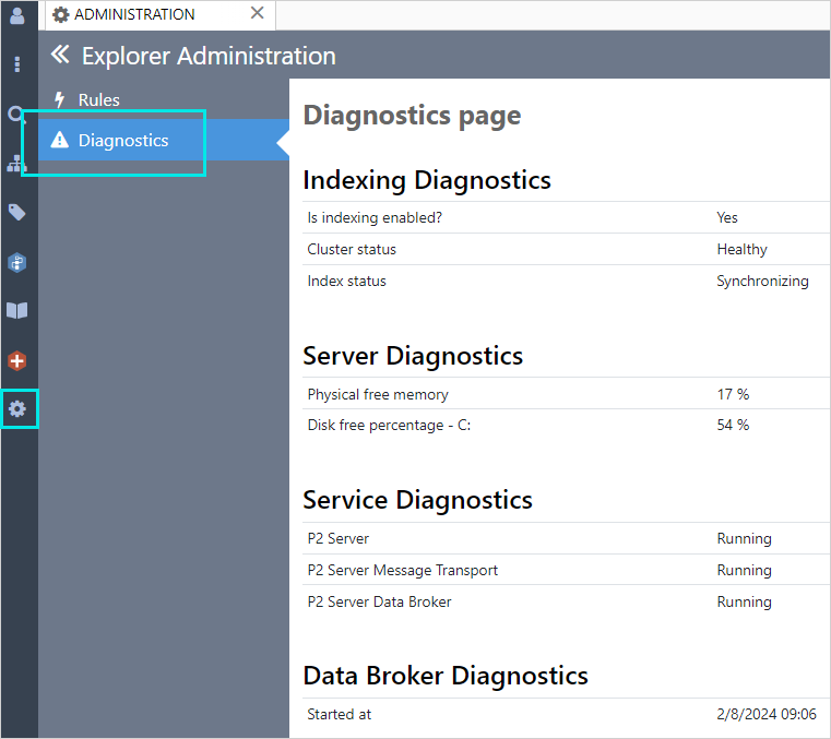 Screenshot of support diagnostics page in Explorer