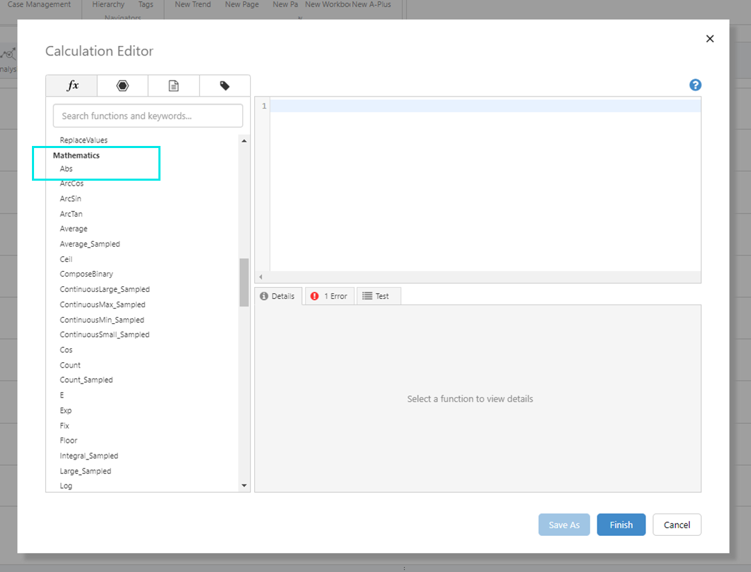 Screenshot of calculation editor