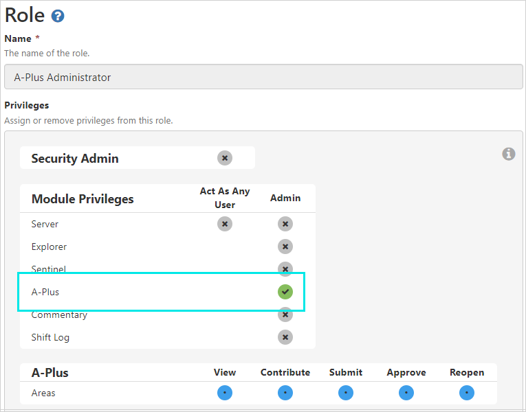 Screenshot of security privileges