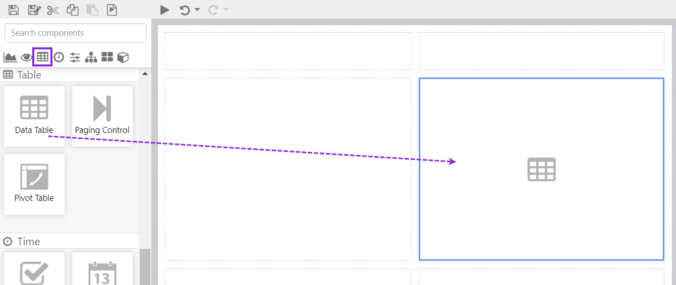 Screenshot showing a Data Table being added to the canvas