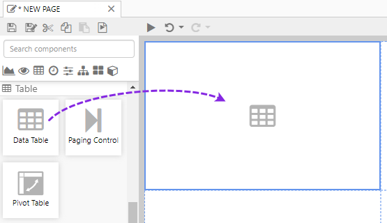Screenshot of adding a data table to a studio page