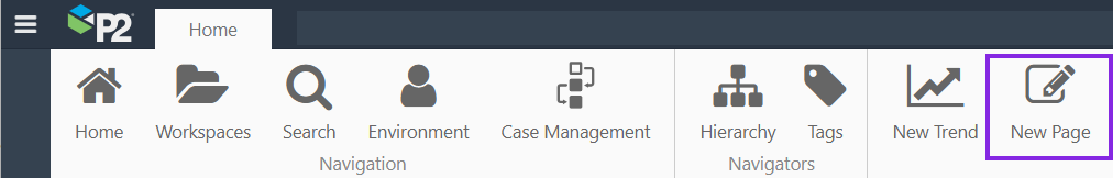 Screenshot of ribbon with New Page highlighted