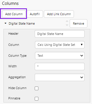 Screenshot showing a new column added to the data table
