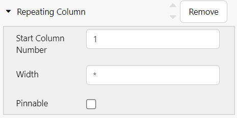 Screenshot showing configuration options for a repeating column