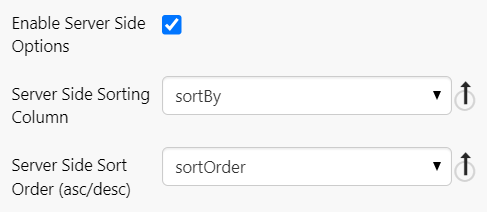 Screenshot showing server side options in the data table