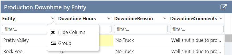 Screenshot showing groupable columns in the data table