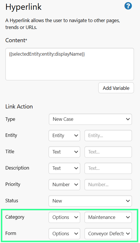 Screenshot of Category and Form in Hyperlink