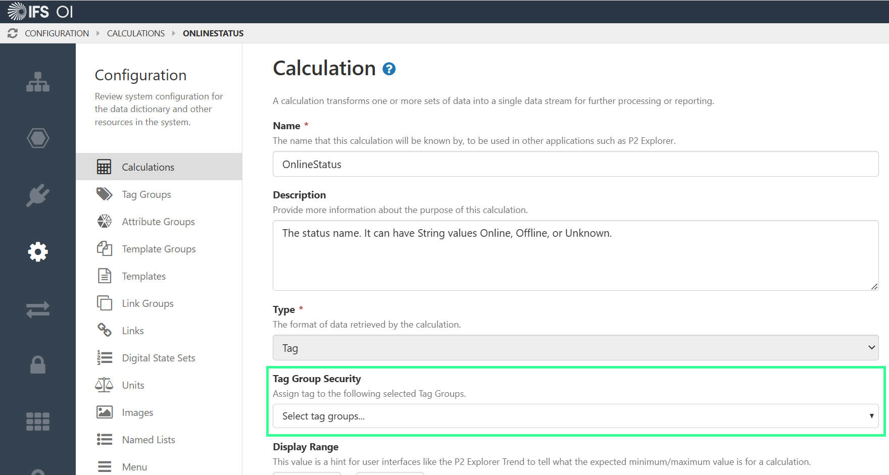 Screenshot of tag group security