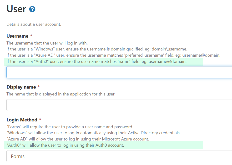 User configuration support for Auth0