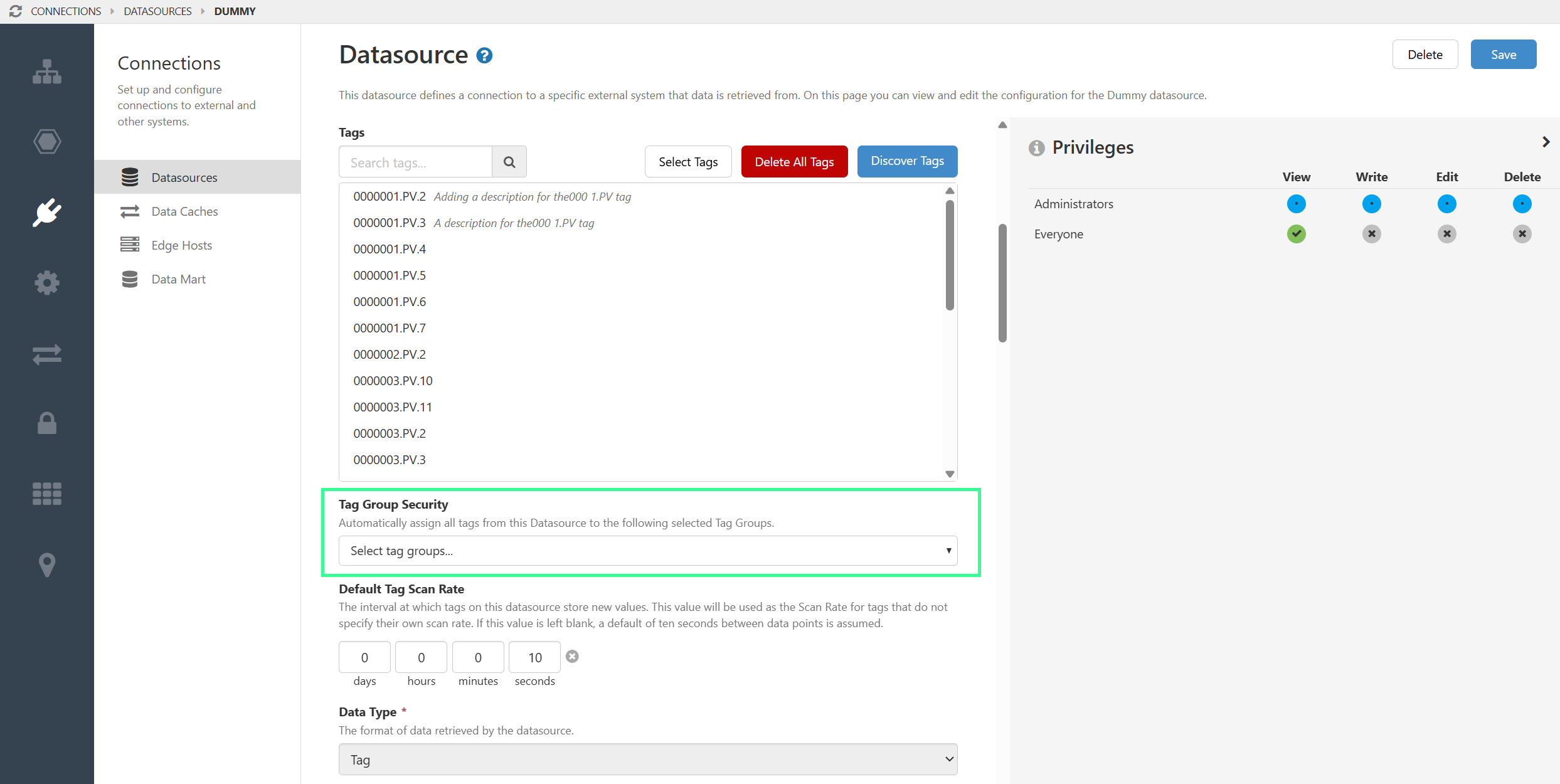 Datasource tag group security
