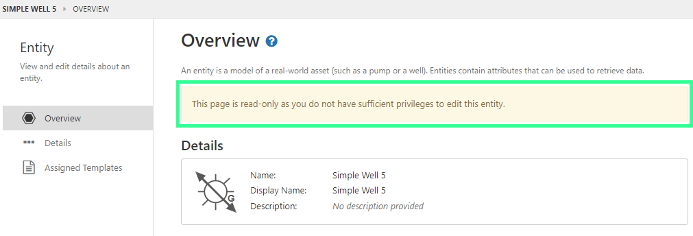 Entity overview insufficient privileges