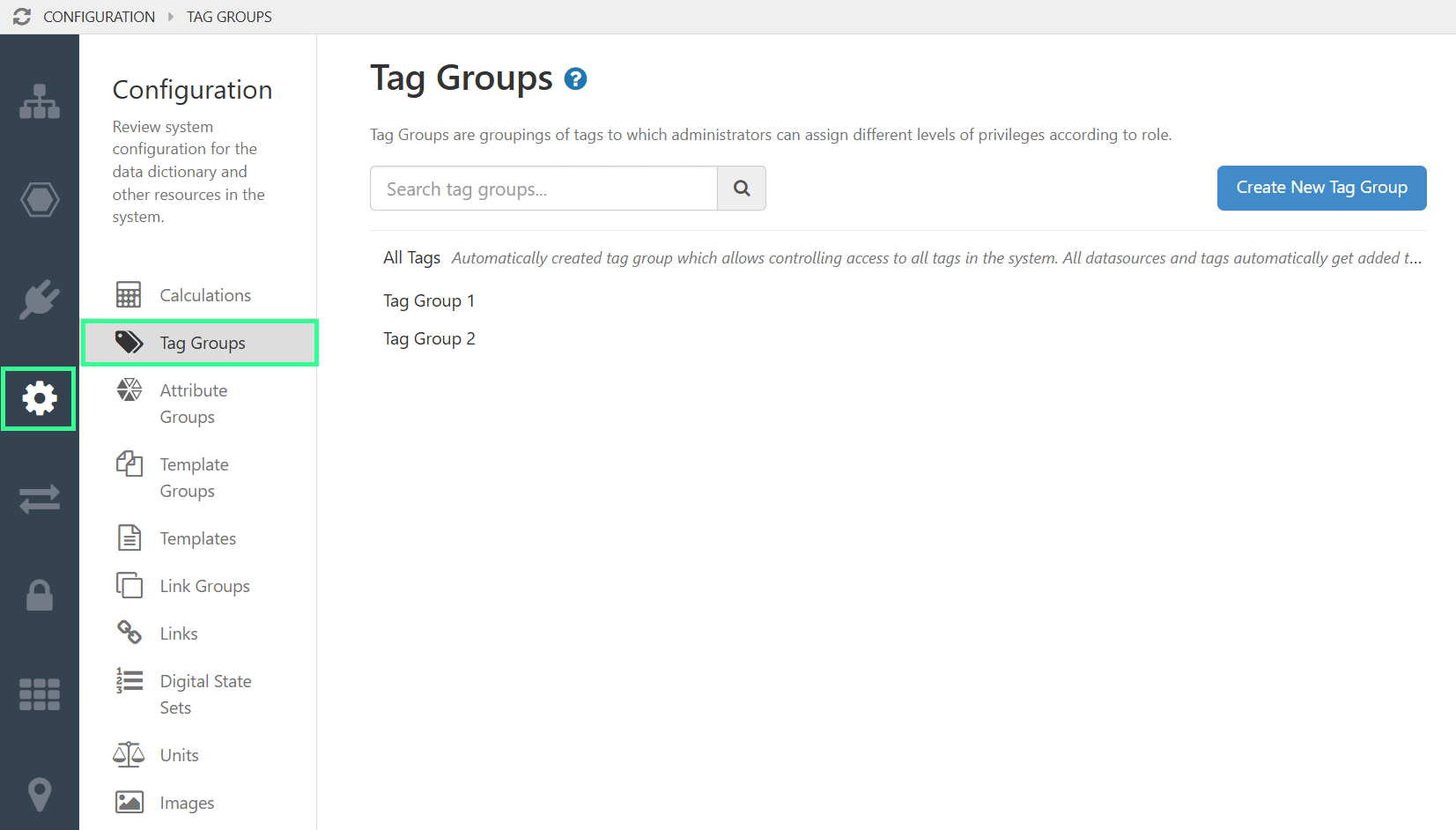 Screenshot showing a list of tag groups